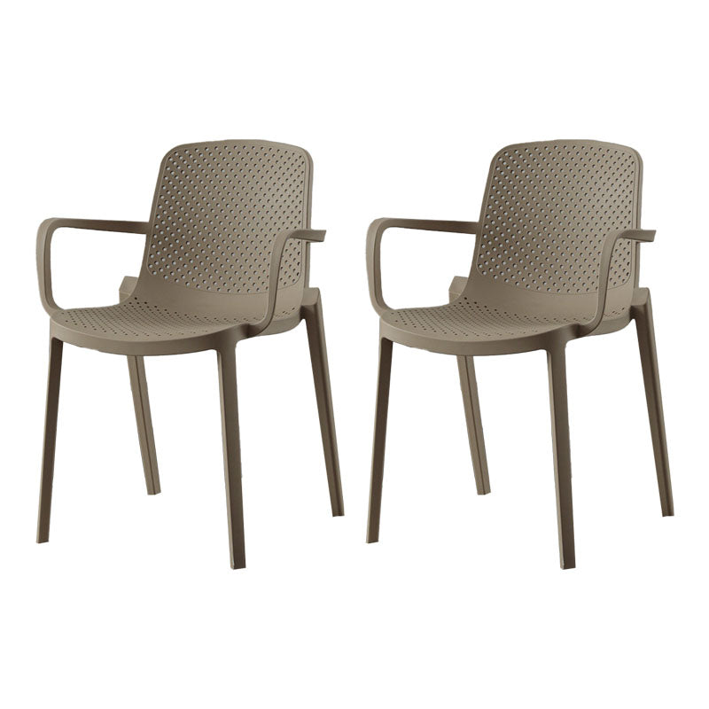 Modern Plastic Home Arm Chair Matte Finish Solid Back Dining Chair Camel 2 Piece Set Clearhalo 'Dining Chairs' 'Dining Tables & Seating' 'dining_chair' 'furn' 'furn_dining_chair' 'Furniture' 'furniture_dining_chair' 'Kitchen & Dining Furniture' 4731641