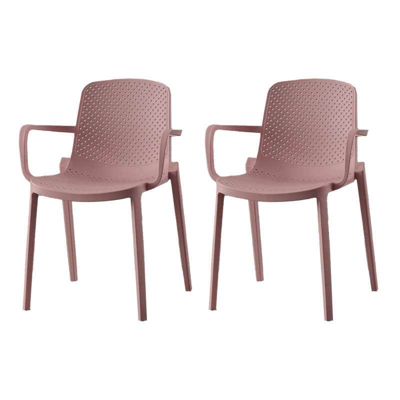 Modern Plastic Home Arm Chair Matte Finish Solid Back Dining Chair Pink 2 Piece Set Clearhalo 'Dining Chairs' 'Dining Tables & Seating' 'dining_chair' 'furn' 'furn_dining_chair' 'Furniture' 'furniture_dining_chair' 'Kitchen & Dining Furniture' 4731654