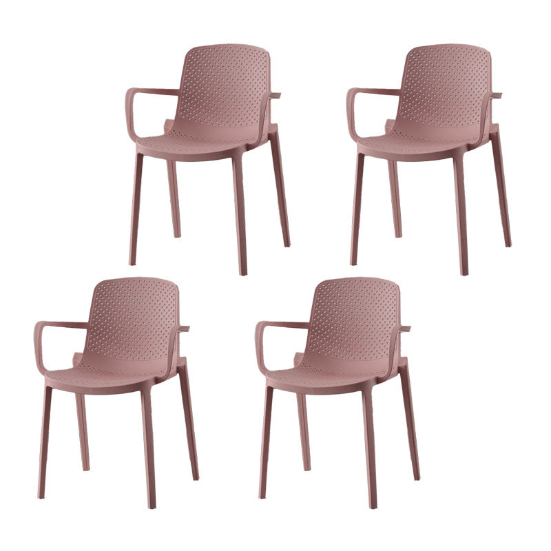 Modern Plastic Home Arm Chair Matte Finish Solid Back Dining Chair Pink 4 Piece Set Clearhalo 'Dining Chairs' 'Dining Tables & Seating' 'dining_chair' 'furn' 'furn_dining_chair' 'Furniture' 'furniture_dining_chair' 'Kitchen & Dining Furniture' 4731656
