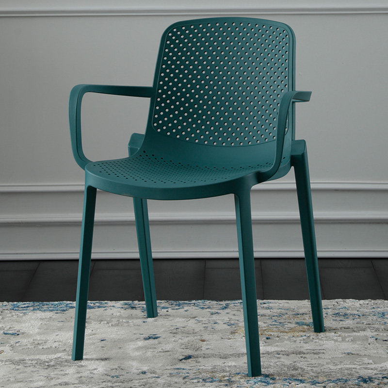 Modern Plastic Home Arm Chair Matte Finish Solid Back Dining Chair Peacock Blue 1 Piece Clearhalo 'Dining Chairs' 'Dining Tables & Seating' 'dining_chair' 'furn' 'furn_dining_chair' 'Furniture' 'furniture_dining_chair' 'Kitchen & Dining Furniture' 4731657