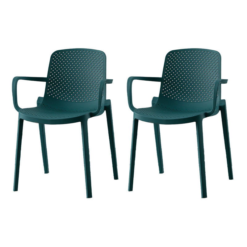 Modern Plastic Home Arm Chair Matte Finish Solid Back Dining Chair Peacock Blue 2 Piece Set Clearhalo 'Dining Chairs' 'Dining Tables & Seating' 'dining_chair' 'furn' 'furn_dining_chair' 'Furniture' 'furniture_dining_chair' 'Kitchen & Dining Furniture' 4731659