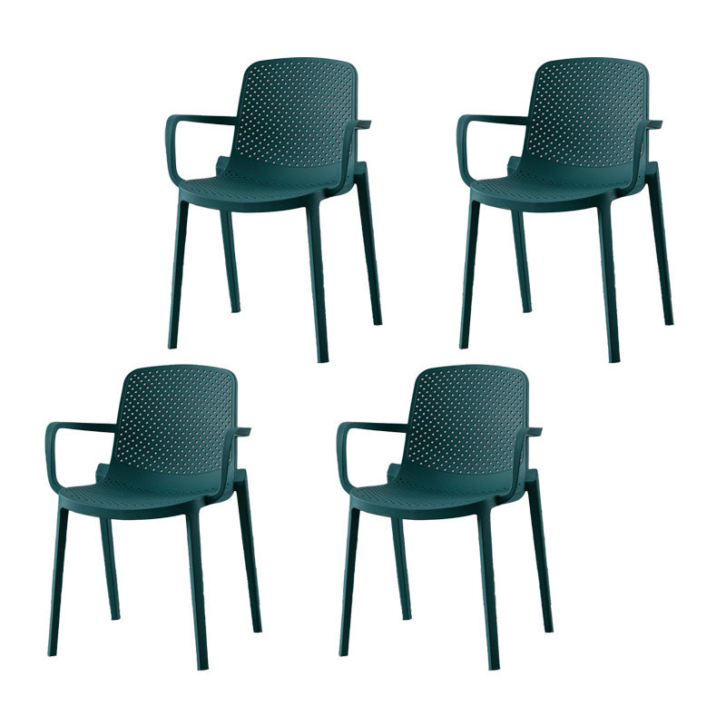 Modern Plastic Home Arm Chair Matte Finish Solid Back Dining Chair Peacock Blue 4 Piece Set Clearhalo 'Dining Chairs' 'Dining Tables & Seating' 'dining_chair' 'furn' 'furn_dining_chair' 'Furniture' 'furniture_dining_chair' 'Kitchen & Dining Furniture' 4731662
