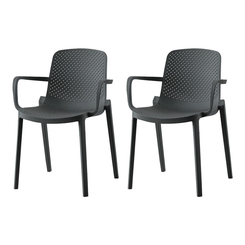 Modern Plastic Home Arm Chair Matte Finish Solid Back Dining Chair Grey 2 Piece Set Clearhalo 'Dining Chairs' 'Dining Tables & Seating' 'dining_chair' 'furn' 'furn_dining_chair' 'Furniture' 'furniture_dining_chair' 'Kitchen & Dining Furniture' 4731667