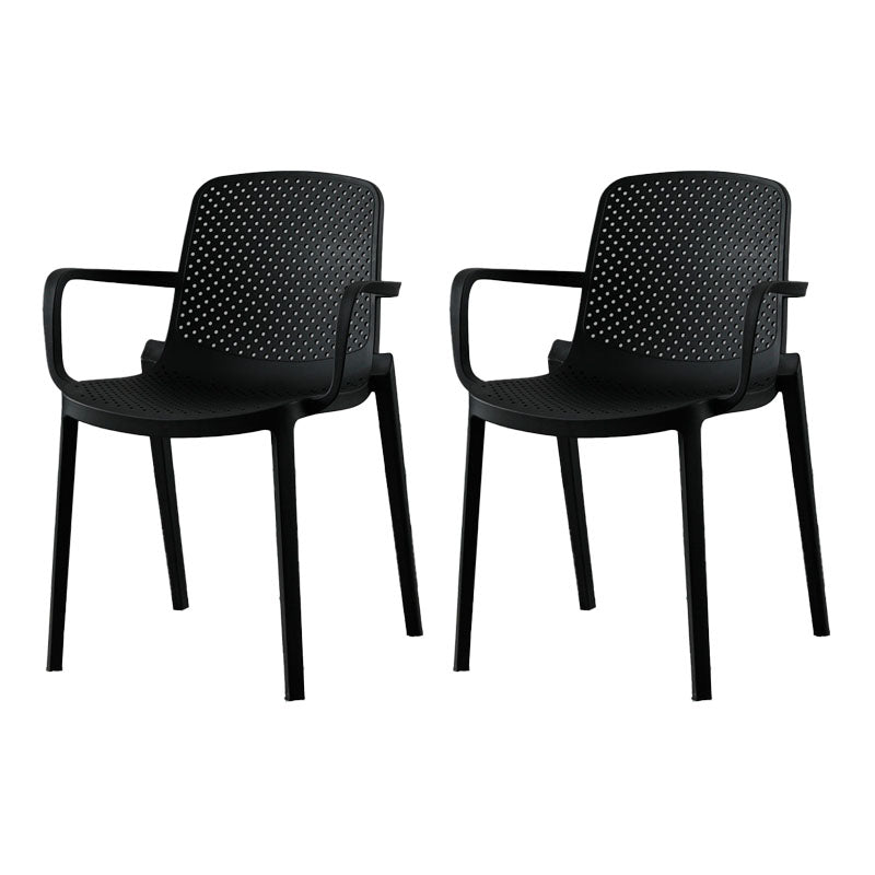 Modern Plastic Home Arm Chair Matte Finish Solid Back Dining Chair Black 2 Piece Set Clearhalo 'Dining Chairs' 'Dining Tables & Seating' 'dining_chair' 'furn' 'furn_dining_chair' 'Furniture' 'furniture_dining_chair' 'Kitchen & Dining Furniture' 4731670