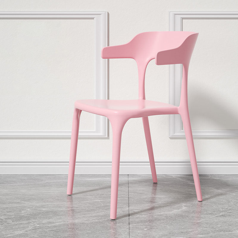 Modern Plastic Home Arm Chair Matte Finish Open Dining Chair Pink 1 Piece Clearhalo 'Dining Chairs' 'Dining Tables & Seating' 'dining_chair' 'furn' 'furn_dining_chair' 'Furniture' 'furniture_dining_chair' 'Kitchen & Dining Furniture' 4731725