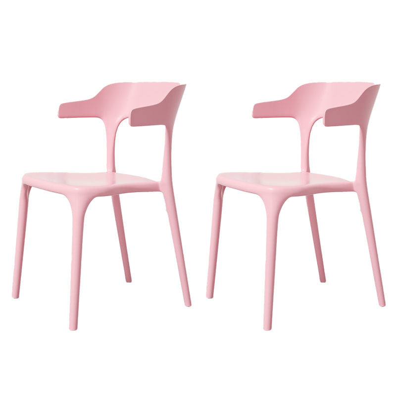Modern Plastic Home Arm Chair Matte Finish Open Dining Chair Pink 2 Piece Set Clearhalo 'Dining Chairs' 'Dining Tables & Seating' 'dining_chair' 'furn' 'furn_dining_chair' 'Furniture' 'furniture_dining_chair' 'Kitchen & Dining Furniture' 4731726