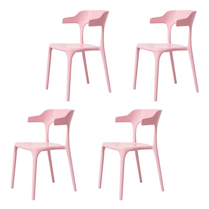 Modern Plastic Home Arm Chair Matte Finish Open Dining Chair Pink 4 Piece Set Clearhalo 'Dining Chairs' 'Dining Tables & Seating' 'dining_chair' 'furn' 'furn_dining_chair' 'Furniture' 'furniture_dining_chair' 'Kitchen & Dining Furniture' 4731728