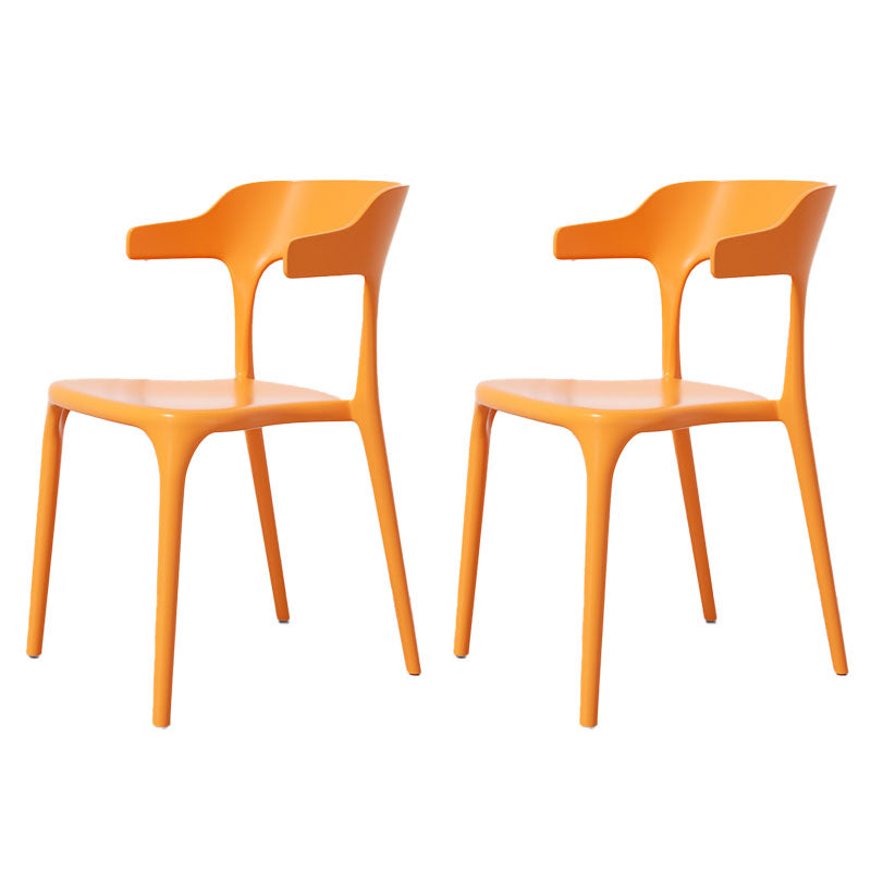 Modern Plastic Home Arm Chair Matte Finish Open Dining Chair Orange 2 Piece Set Clearhalo 'Dining Chairs' 'Dining Tables & Seating' 'dining_chair' 'furn' 'furn_dining_chair' 'Furniture' 'furniture_dining_chair' 'Kitchen & Dining Furniture' 4731738