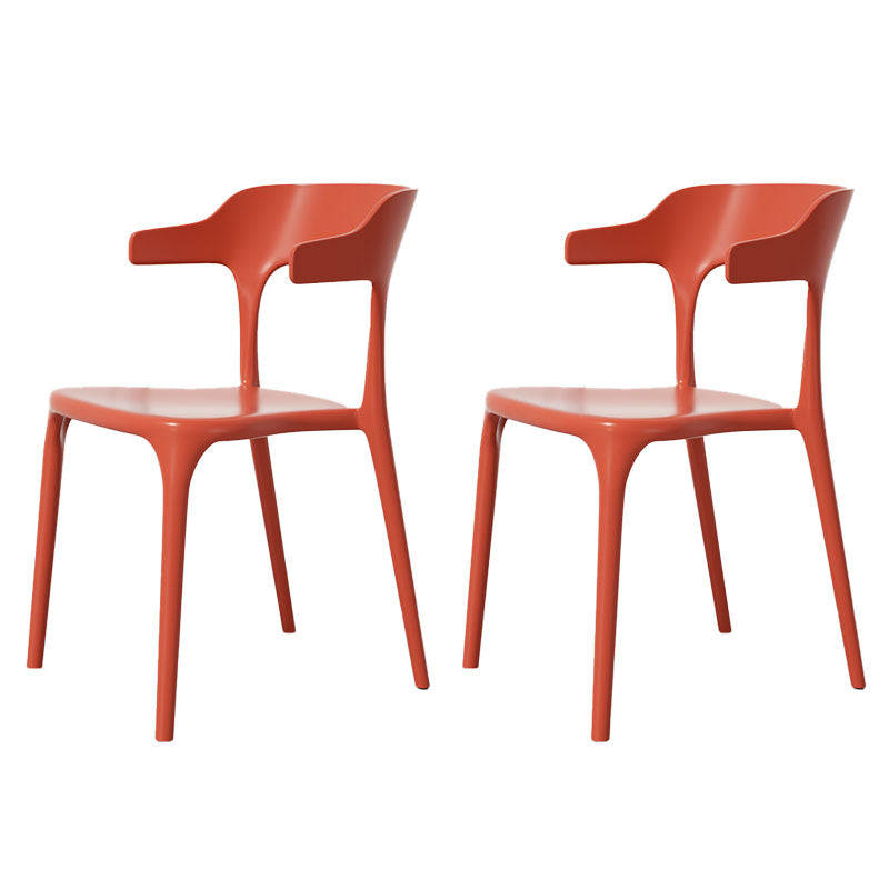Modern Plastic Home Arm Chair Matte Finish Open Dining Chair Red 2 Piece Set Clearhalo 'Dining Chairs' 'Dining Tables & Seating' 'dining_chair' 'furn' 'furn_dining_chair' 'Furniture' 'furniture_dining_chair' 'Kitchen & Dining Furniture' 4731755