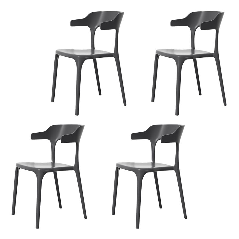 Modern Plastic Home Arm Chair Matte Finish Open Dining Chair Black 4 Piece Set Clearhalo 'Dining Chairs' 'Dining Tables & Seating' 'dining_chair' 'furn' 'furn_dining_chair' 'Furniture' 'furniture_dining_chair' 'Kitchen & Dining Furniture' 4731759