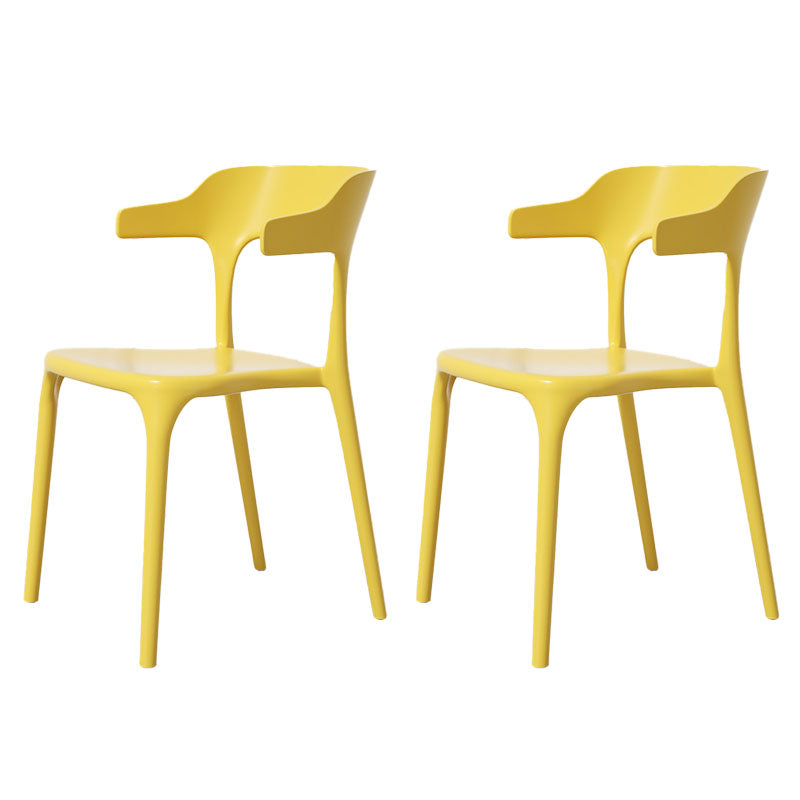 Modern Plastic Home Arm Chair Matte Finish Open Dining Chair Lemon Yellow 2 Piece Set Clearhalo 'Dining Chairs' 'Dining Tables & Seating' 'dining_chair' 'furn' 'furn_dining_chair' 'Furniture' 'furniture_dining_chair' 'Kitchen & Dining Furniture' 4731764
