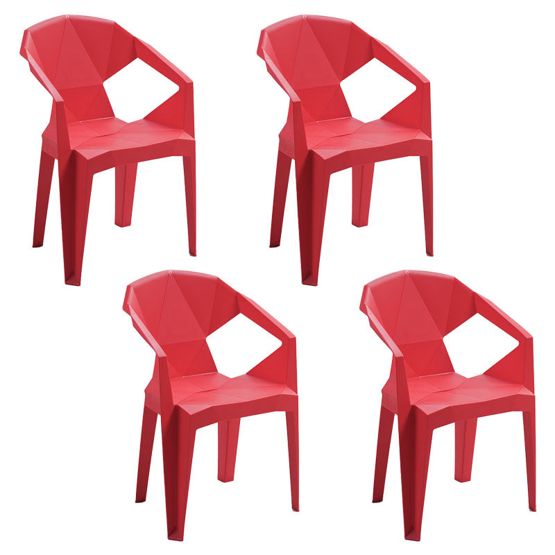 Contemporary Style Stackable Chair Dining Arm Chair with Plastic Legs Red 4 Piece Set Clearhalo 'Dining Chairs' 'Dining Tables & Seating' 'dining_chair' 'furn' 'furn_dining_chair' 'Furniture' 'furniture_dining_chair' 'Kitchen & Dining Furniture' 4731824