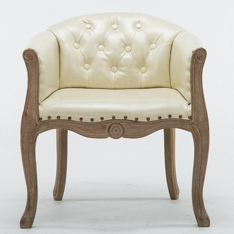 Farmhouse Home Solid Back Arm Chair Leather Matte Finish Dining Chair Off-White 1 Piece Clearhalo 'Dining Chairs' 'Dining Tables & Seating' 'dining_chair' 'Furniture' 'furniture_dining_chair' 'Kitchen & Dining Furniture' 4731860