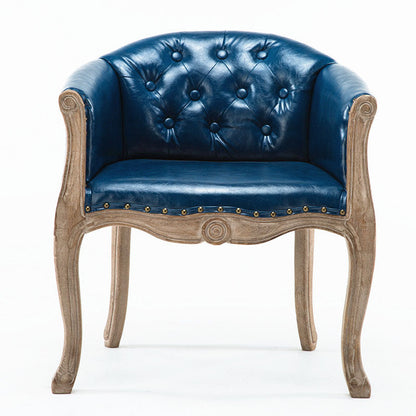 Farmhouse Home Solid Back Arm Chair Leather Matte Finish Dining Chair Dark Blue 1 Piece Clearhalo 'Dining Chairs' 'Dining Tables & Seating' 'dining_chair' 'Furniture' 'furniture_dining_chair' 'Kitchen & Dining Furniture' 4731879