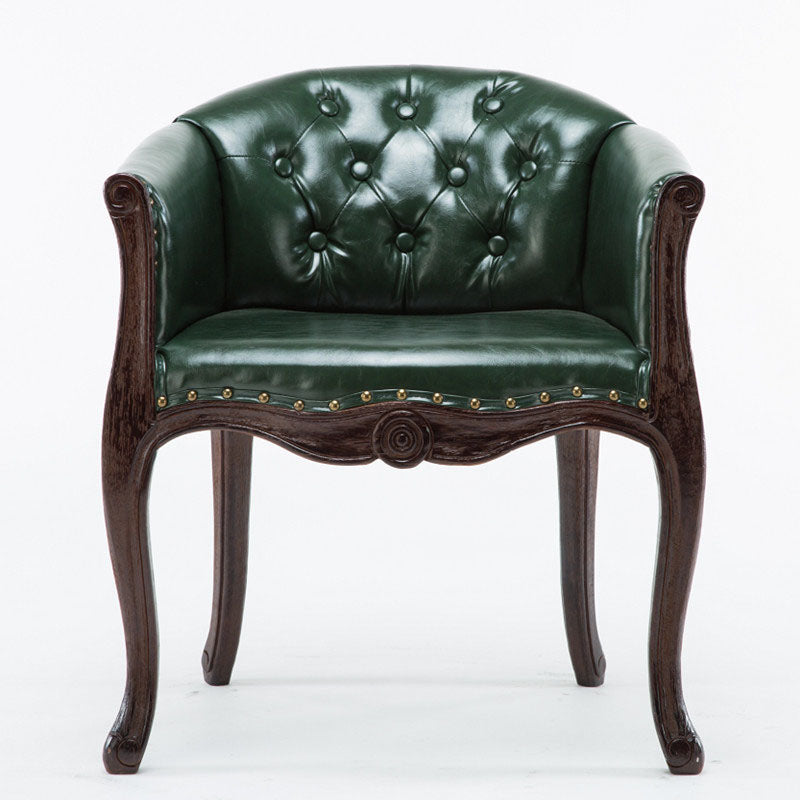 Farmhouse Home Solid Back Arm Chair Leather Matte Finish Dining Chair Green 1 Piece Clearhalo 'Dining Chairs' 'Dining Tables & Seating' 'dining_chair' 'Furniture' 'furniture_dining_chair' 'Kitchen & Dining Furniture' 4731880