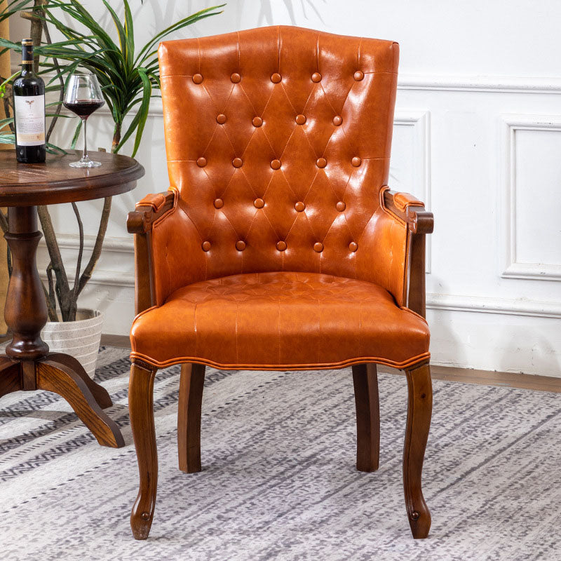 Farmhouse Faux Leather Home Arm Chair Matte Finish Solid Back Dining Chair Orange Yellow 1 Piece Clearhalo 'Dining Chairs' 'Dining Tables & Seating' 'dining_chair' 'furn' 'furn_dining_chair' 'Furniture' 'furniture_dining_chair' 'Kitchen & Dining Furniture' 4731908