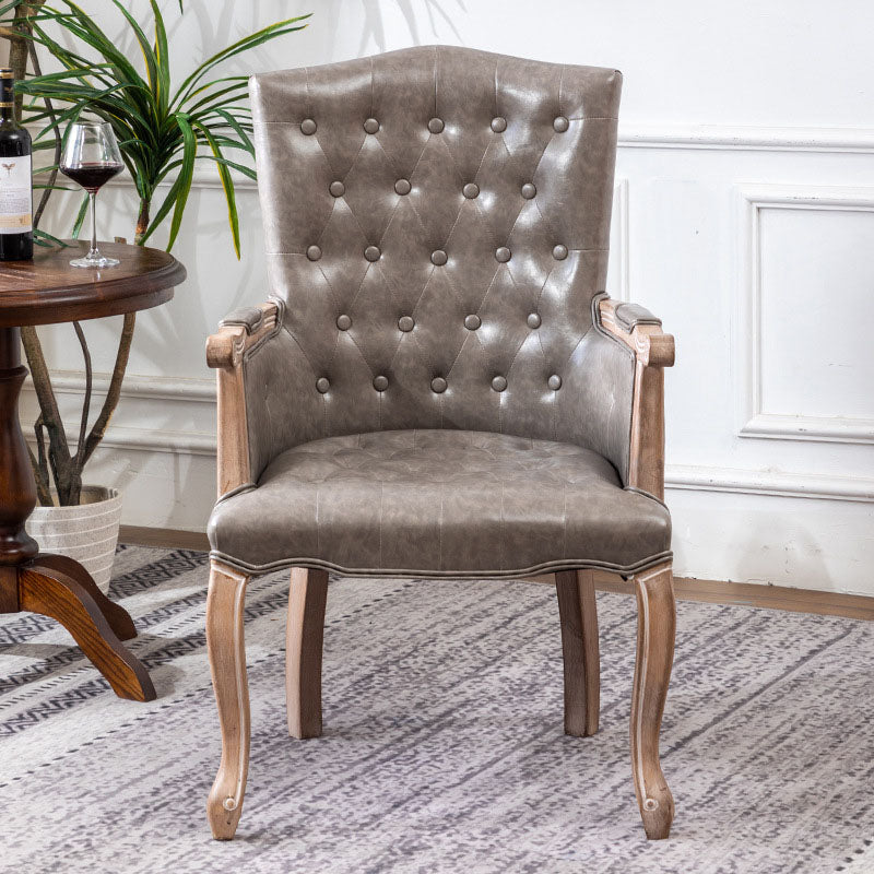 Farmhouse Faux Leather Home Arm Chair Matte Finish Solid Back Dining Chair Silver Gray 1 Piece Clearhalo 'Dining Chairs' 'Dining Tables & Seating' 'dining_chair' 'furn' 'furn_dining_chair' 'Furniture' 'furniture_dining_chair' 'Kitchen & Dining Furniture' 4731911