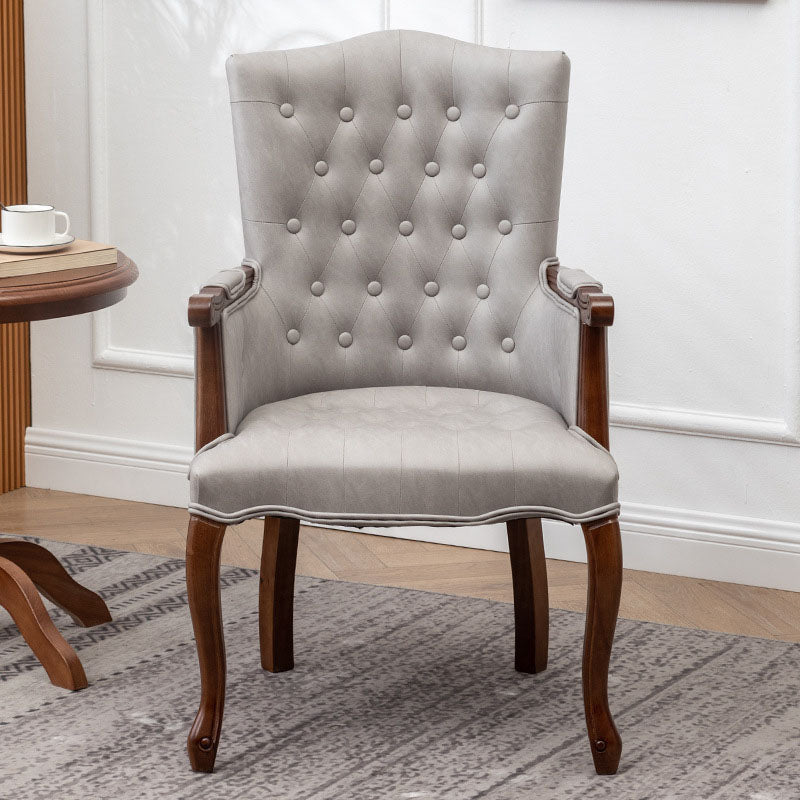 Farmhouse Faux Leather Home Arm Chair Matte Finish Solid Back Dining Chair White-Gray 1 Piece Clearhalo 'Dining Chairs' 'Dining Tables & Seating' 'dining_chair' 'furn' 'furn_dining_chair' 'Furniture' 'furniture_dining_chair' 'Kitchen & Dining Furniture' 4731919