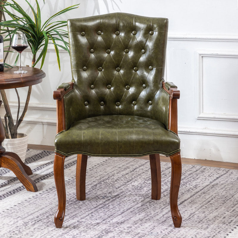 Farmhouse Faux Leather Home Arm Chair Matte Finish Solid Back Dining Chair Army Green 1 Piece Clearhalo 'Dining Chairs' 'Dining Tables & Seating' 'dining_chair' 'furn' 'furn_dining_chair' 'Furniture' 'furniture_dining_chair' 'Kitchen & Dining Furniture' 4731922