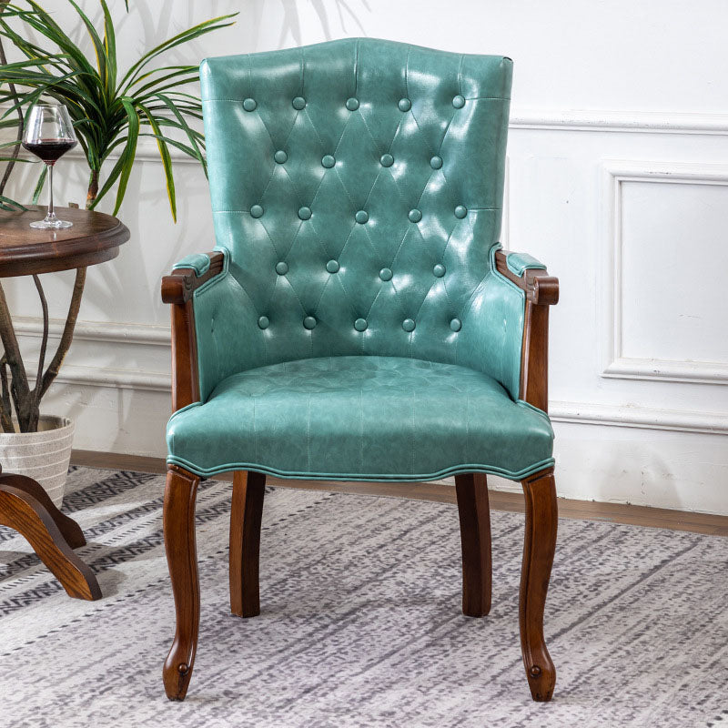 Farmhouse Faux Leather Home Arm Chair Matte Finish Solid Back Dining Chair Aqua 1 Piece Clearhalo 'Dining Chairs' 'Dining Tables & Seating' 'dining_chair' 'furn' 'furn_dining_chair' 'Furniture' 'furniture_dining_chair' 'Kitchen & Dining Furniture' 4731923