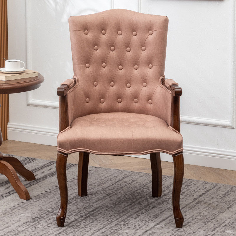 Farmhouse Faux Leather Home Arm Chair Matte Finish Solid Back Dining Chair Light Pink 1 Piece Clearhalo 'Dining Chairs' 'Dining Tables & Seating' 'dining_chair' 'furn' 'furn_dining_chair' 'Furniture' 'furniture_dining_chair' 'Kitchen & Dining Furniture' 4731925