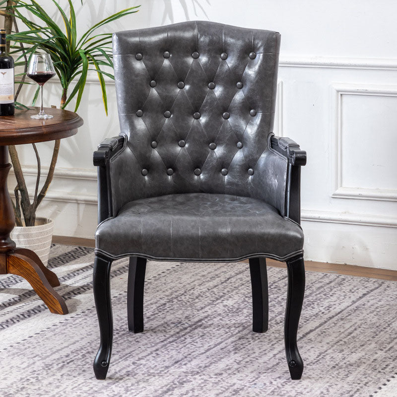Farmhouse Faux Leather Home Arm Chair Matte Finish Solid Back Dining Chair Grey 1 Piece Clearhalo 'Dining Chairs' 'Dining Tables & Seating' 'dining_chair' 'furn' 'furn_dining_chair' 'Furniture' 'furniture_dining_chair' 'Kitchen & Dining Furniture' 4731928