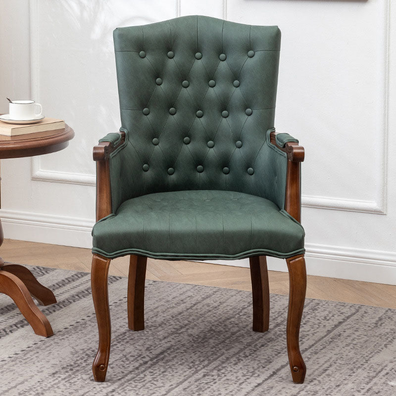 Farmhouse Faux Leather Home Arm Chair Matte Finish Solid Back Dining Chair Dark Green 1 Piece Clearhalo 'Dining Chairs' 'Dining Tables & Seating' 'dining_chair' 'furn' 'furn_dining_chair' 'Furniture' 'furniture_dining_chair' 'Kitchen & Dining Furniture' 4731932