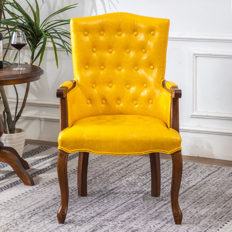 Farmhouse Faux Leather Home Arm Chair Matte Finish Solid Back Dining Chair Yellow 1 Piece Clearhalo 'Dining Chairs' 'Dining Tables & Seating' 'dining_chair' 'furn' 'furn_dining_chair' 'Furniture' 'furniture_dining_chair' 'Kitchen & Dining Furniture' 4731933