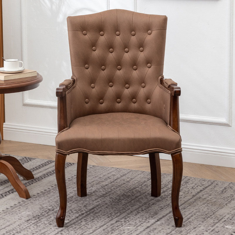 Farmhouse Faux Leather Home Arm Chair Matte Finish Solid Back Dining Chair Light Coffee 1 Piece Clearhalo 'Dining Chairs' 'Dining Tables & Seating' 'dining_chair' 'furn' 'furn_dining_chair' 'Furniture' 'furniture_dining_chair' 'Kitchen & Dining Furniture' 4731934