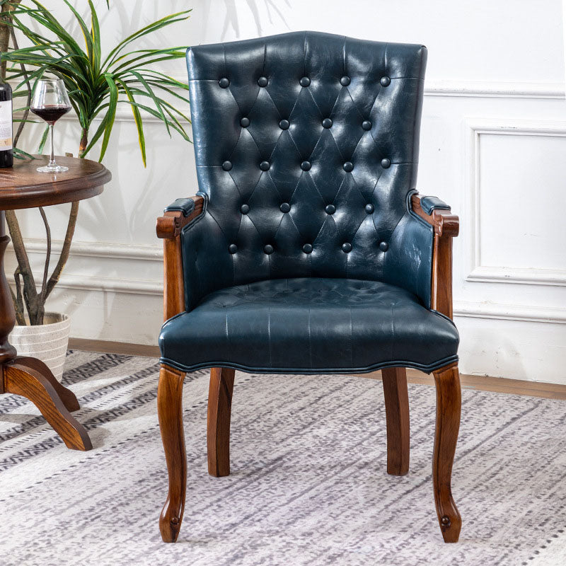 Farmhouse Faux Leather Home Arm Chair Matte Finish Solid Back Dining Chair Navy Blue 1 Piece Clearhalo 'Dining Chairs' 'Dining Tables & Seating' 'dining_chair' 'furn' 'furn_dining_chair' 'Furniture' 'furniture_dining_chair' 'Kitchen & Dining Furniture' 4731936