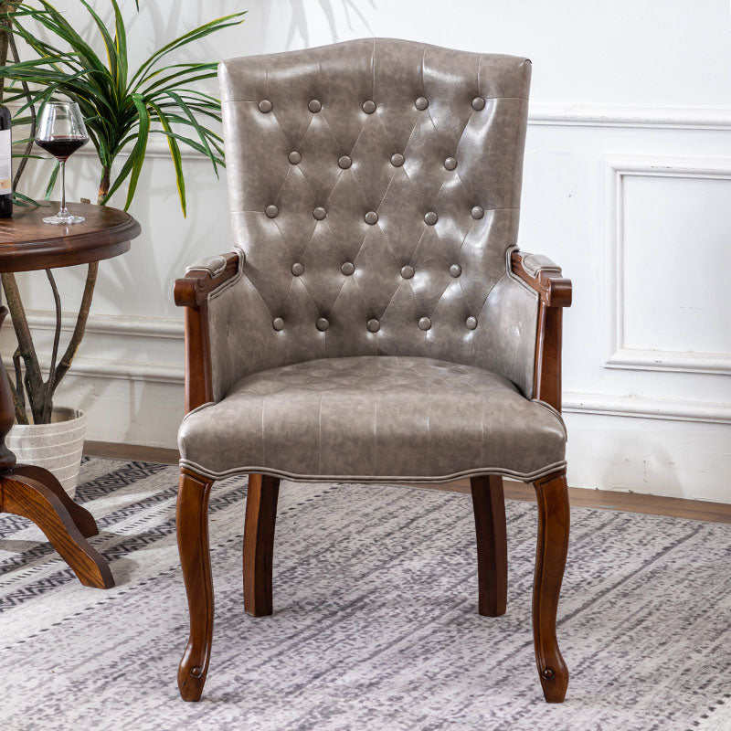 Farmhouse Faux Leather Home Arm Chair Matte Finish Solid Back Dining Chair Light Gray 1 Piece Clearhalo 'Dining Chairs' 'Dining Tables & Seating' 'dining_chair' 'furn' 'furn_dining_chair' 'Furniture' 'furniture_dining_chair' 'Kitchen & Dining Furniture' 4731937