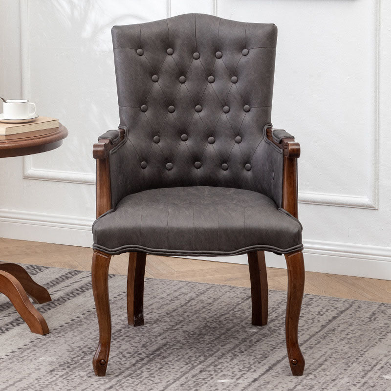 Farmhouse Faux Leather Home Arm Chair Matte Finish Solid Back Dining Chair Dark Gray 1 Piece Clearhalo 'Dining Chairs' 'Dining Tables & Seating' 'dining_chair' 'furn' 'furn_dining_chair' 'Furniture' 'furniture_dining_chair' 'Kitchen & Dining Furniture' 4731939