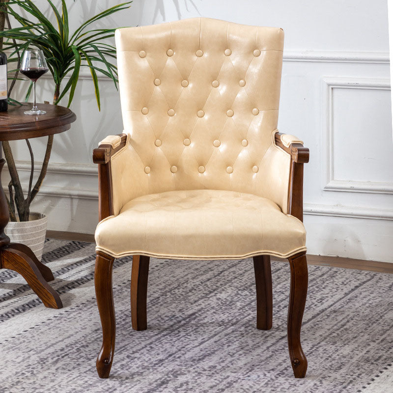 Farmhouse Faux Leather Home Arm Chair Matte Finish Solid Back Dining Chair Off-White 1 Piece Clearhalo 'Dining Chairs' 'Dining Tables & Seating' 'dining_chair' 'furn' 'furn_dining_chair' 'Furniture' 'furniture_dining_chair' 'Kitchen & Dining Furniture' 4731941