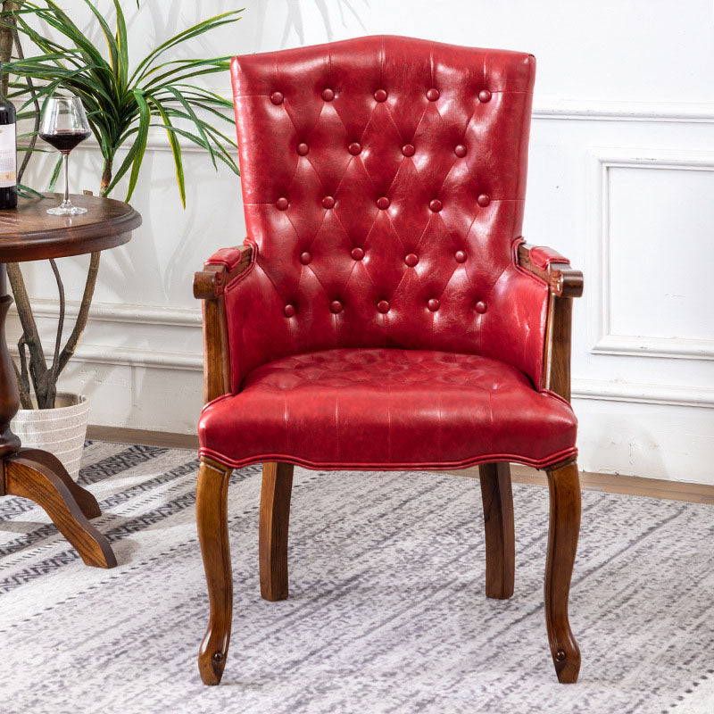 Farmhouse Faux Leather Home Arm Chair Matte Finish Solid Back Dining Chair Red 1 Piece Clearhalo 'Dining Chairs' 'Dining Tables & Seating' 'dining_chair' 'furn' 'furn_dining_chair' 'Furniture' 'furniture_dining_chair' 'Kitchen & Dining Furniture' 4731942