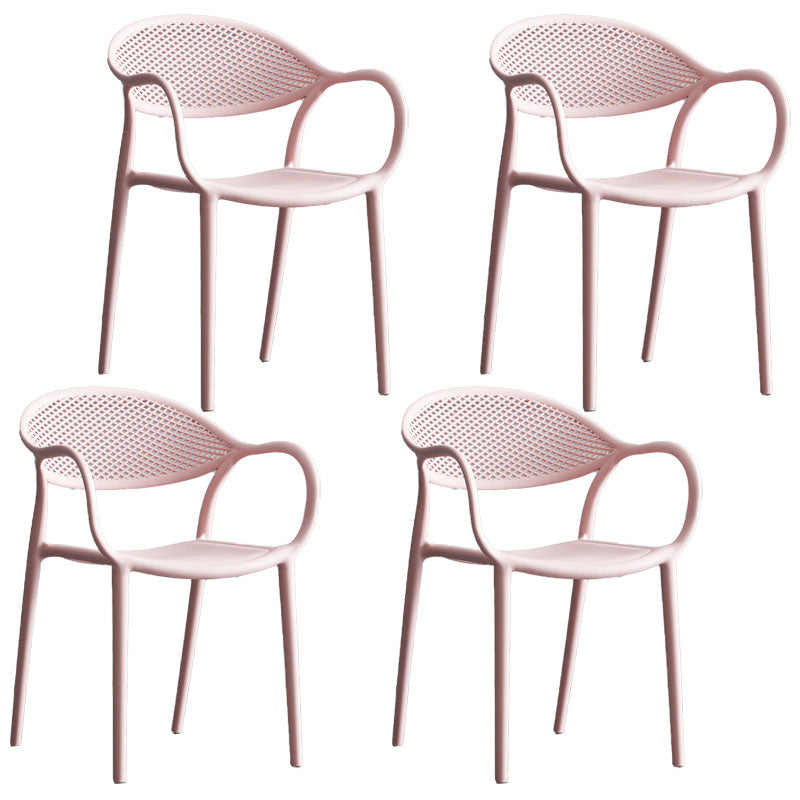 Scandinavian Plastic Kitchen Dining Room Arm Chair Open Back Chair Pink 4 Piece Set Clearhalo 'Dining Chairs' 'Dining Tables & Seating' 'dining_chair' 'furn' 'furn_dining_chair' 'Furniture' 'furniture_dining_chair' 'Kitchen & Dining Furniture' 4731951