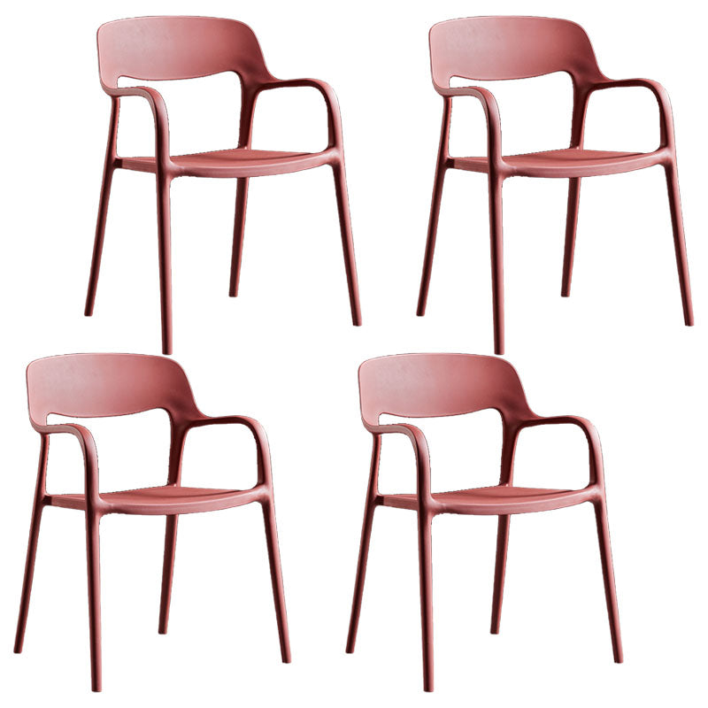Plastic Scandinavian Kitchen Dining Room Arm Chair Open Back Chair Burgundy 4 Piece Set Clearhalo 'Dining Chairs' 'Dining Tables & Seating' 'dining_chair' 'furn' 'furn_dining_chair' 'Furniture' 'furniture_dining_chair' 'Kitchen & Dining Furniture' 4732013