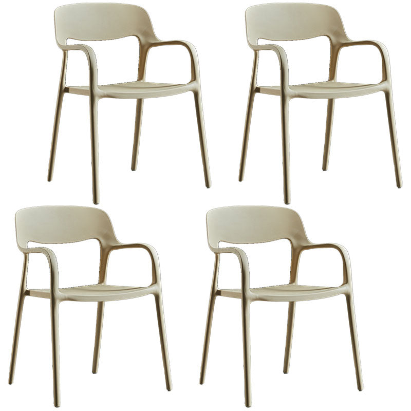 Plastic Scandinavian Kitchen Dining Room Arm Chair Open Back Chair Khaki 4 Piece Set Clearhalo 'Dining Chairs' 'Dining Tables & Seating' 'dining_chair' 'furn' 'furn_dining_chair' 'Furniture' 'furniture_dining_chair' 'Kitchen & Dining Furniture' 4732017