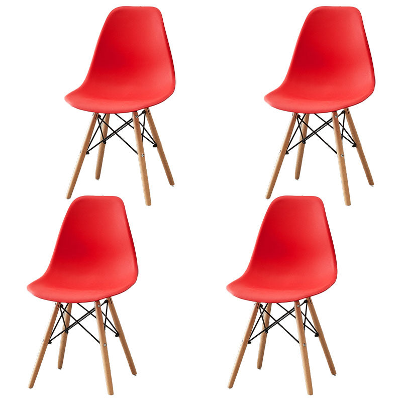 Scandinavian Wood Indoor-Outdoor Side Chair Solid Back Chair Red Set of 4 Clearhalo 'Dining Chairs' 'Dining Tables & Seating' 'dining_chair' 'Furniture' 'furniture_dining_chair' 'Kitchen & Dining Furniture' 4732143