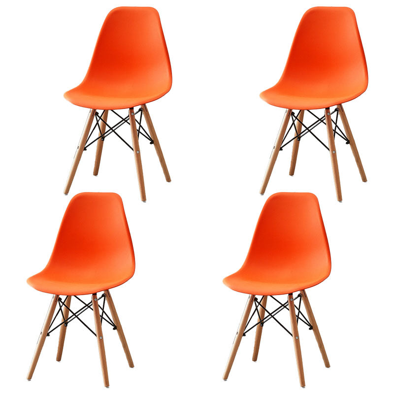 Scandinavian Wood Indoor-Outdoor Side Chair Solid Back Chair Orange-Red Set of 4 Clearhalo 'Dining Chairs' 'Dining Tables & Seating' 'dining_chair' 'Furniture' 'furniture_dining_chair' 'Kitchen & Dining Furniture' 4732146