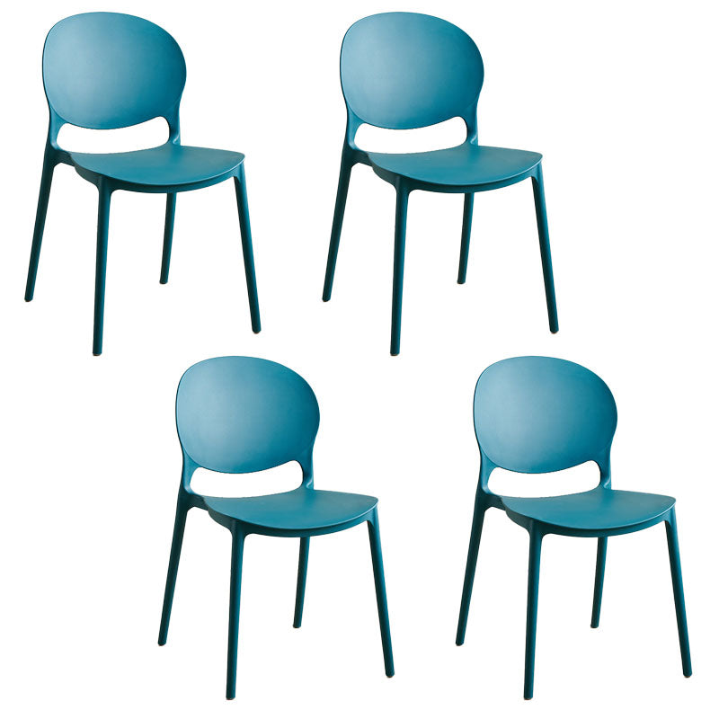 Contemporary Style Stackable Chairs Dining Open Back Armless Chair with Plastic Legs Peacock Blue Set of 4 Clearhalo 'Dining Chairs' 'Dining Tables & Seating' 'dining_chair' 'Furniture' 'furniture_dining_chair' 'Kitchen & Dining Furniture' 4732222