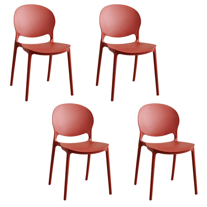 Contemporary Style Stackable Chairs Dining Open Back Armless Chair with Plastic Legs Burgundy Set of 4 Clearhalo 'Dining Chairs' 'Dining Tables & Seating' 'dining_chair' 'Furniture' 'furniture_dining_chair' 'Kitchen & Dining Furniture' 4732223