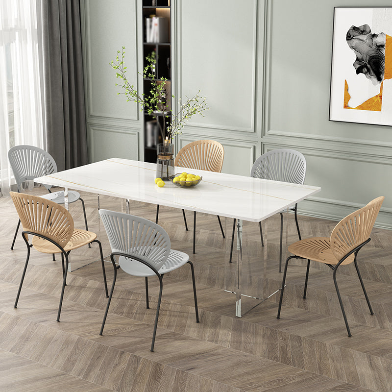 Contemporary 1/2/5/7 Pieces Dining Set Rectangle Acrylic Dining Room Set 7 Pieces: Table, 6 Chairs Clearhalo 'Dining Room Sets' 'Dining Tables & Seating' 'dining_room_set' 'furn' 'furn_dining_room_set' 'Furniture' 'furniture_dining_room_set' 'Kitchen & Dining Furniture' 4732249