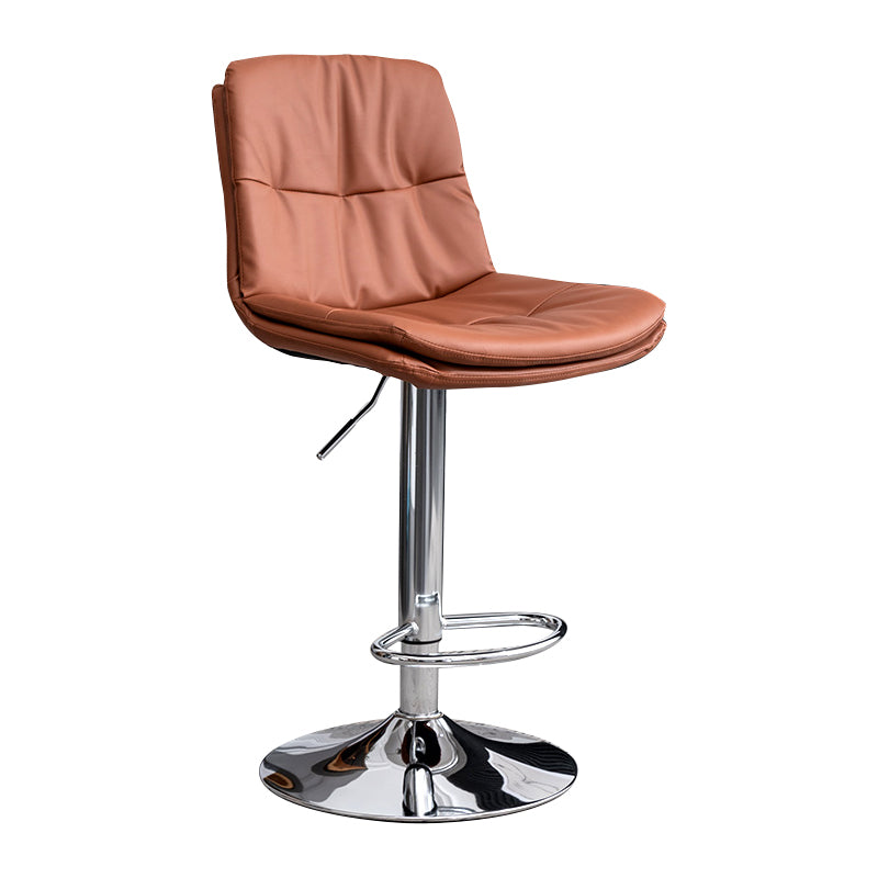 Contemporary Leather Swivel Barstool Indoor Bar Stool with Low Back Silver Brown 1 Piece Clearhalo 'Bar Furniture' 'Bar Stools' 'bar_stools' 'furn' 'furn_bar_stools' 'Furniture' 'furniture_bar_stools' 'Kitchen & Dining Furniture' 4732265