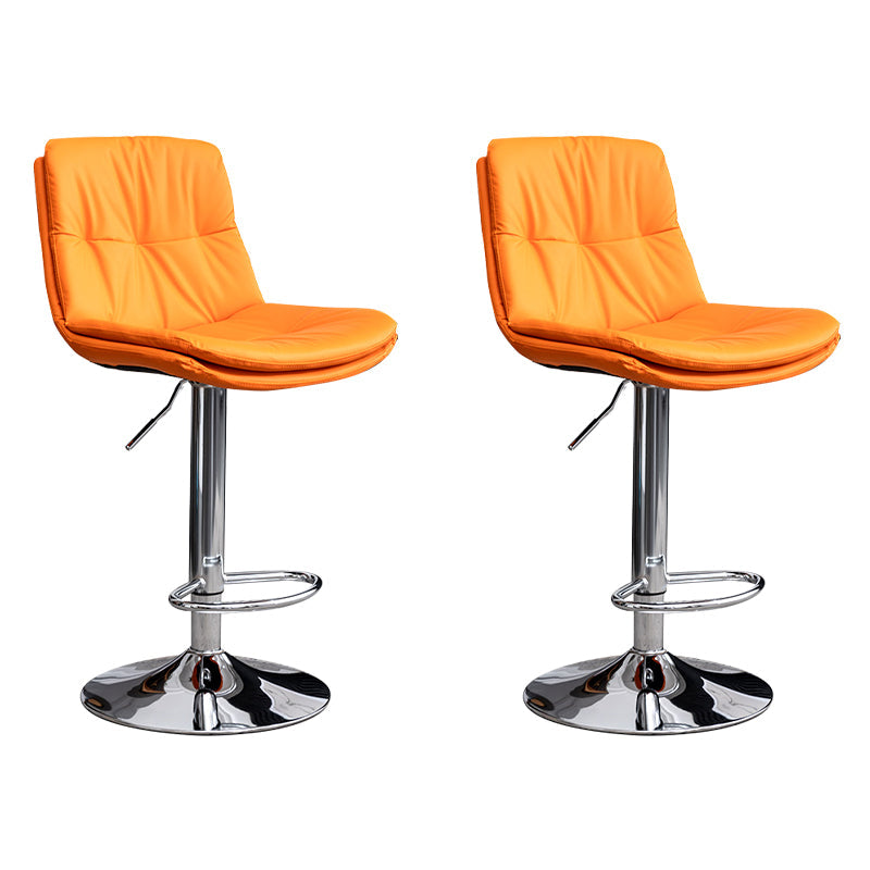 Contemporary Leather Swivel Barstool Indoor Bar Stool with Low Back Silver Orange 2 Piece Set Clearhalo 'Bar Furniture' 'Bar Stools' 'bar_stools' 'furn' 'furn_bar_stools' 'Furniture' 'furniture_bar_stools' 'Kitchen & Dining Furniture' 4732291