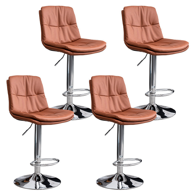 Contemporary Leather Swivel Barstool Indoor Bar Stool with Low Back Silver Brown 4 Piece Set Clearhalo 'Bar Furniture' 'Bar Stools' 'bar_stools' 'furn' 'furn_bar_stools' 'Furniture' 'furniture_bar_stools' 'Kitchen & Dining Furniture' 4732302