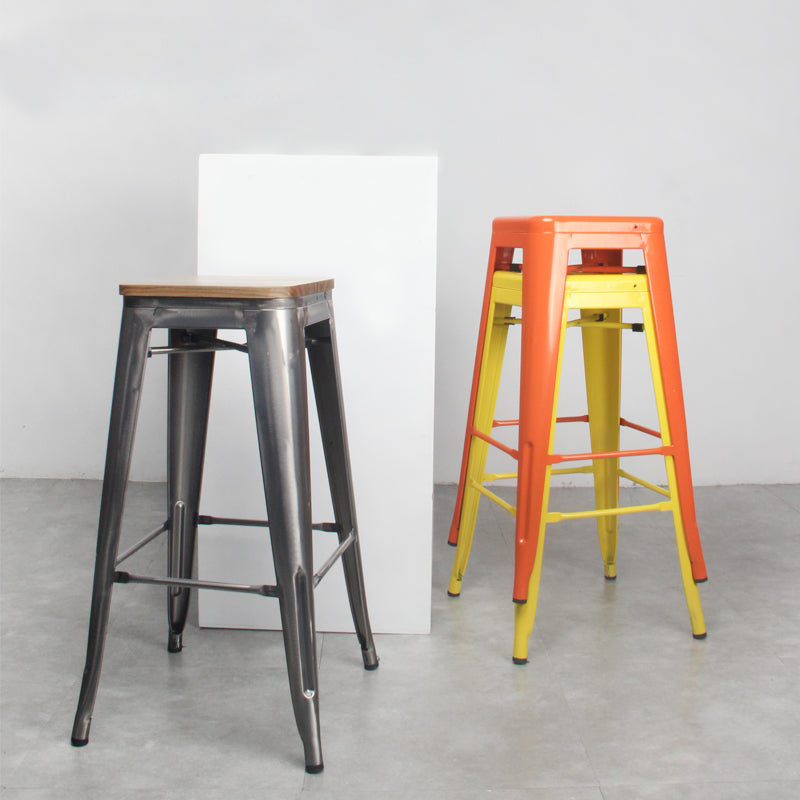 Industrial Style Metal Bar-stool with Square Iron Seat Counter Stool Kitchen Bar Bar-stool Clearhalo 'Bar Furniture' 'Bar Stools' 'bar_stools' 'furn' 'furn_bar_stools' 'Furniture' 'furniture_bar_stools' 'Kitchen & Dining Furniture' 4732315