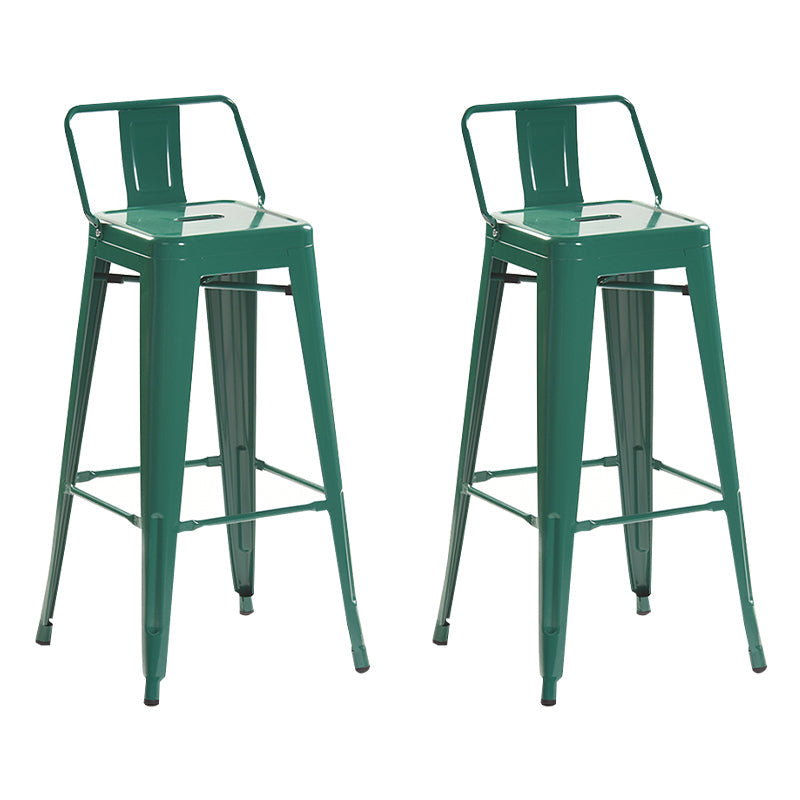 Industrial Style Metal Bar-stool with Square Iron Seat Counter Stool Kitchen Bar Bar-stool Dark Green 2 Piece Set Clearhalo 'Bar Furniture' 'Bar Stools' 'bar_stools' 'furn' 'furn_bar_stools' 'Furniture' 'furniture_bar_stools' 'Kitchen & Dining Furniture' 4732341