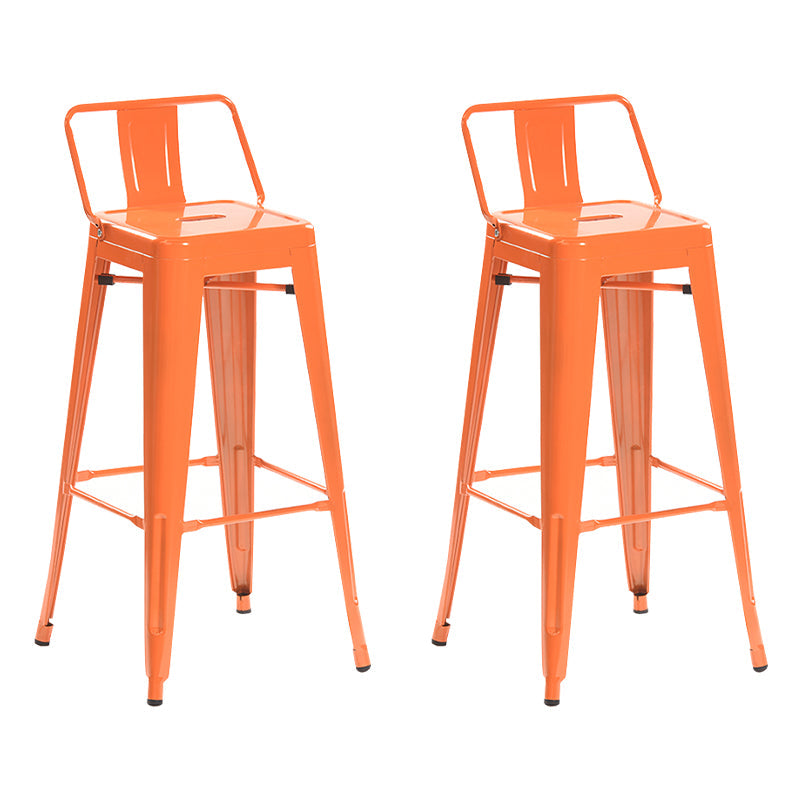 Industrial Style Metal Bar-stool with Square Iron Seat Counter Stool Kitchen Bar Bar-stool Orange 2 Piece Set Clearhalo 'Bar Furniture' 'Bar Stools' 'bar_stools' 'furn' 'furn_bar_stools' 'Furniture' 'furniture_bar_stools' 'Kitchen & Dining Furniture' 4732344
