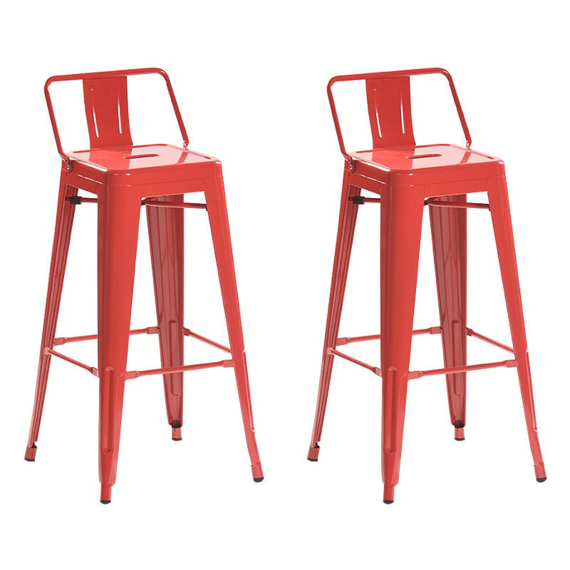 Industrial Style Metal Bar-stool with Square Iron Seat Counter Stool Kitchen Bar Bar-stool Red 2 Piece Set Clearhalo 'Bar Furniture' 'Bar Stools' 'bar_stools' 'furn' 'furn_bar_stools' 'Furniture' 'furniture_bar_stools' 'Kitchen & Dining Furniture' 4732345