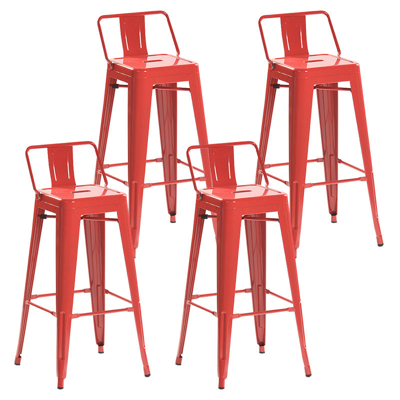 Industrial Style Metal Bar-stool with Square Iron Seat Counter Stool Kitchen Bar Bar-stool Red 4 Piece Set Clearhalo 'Bar Furniture' 'Bar Stools' 'bar_stools' 'furn' 'furn_bar_stools' 'Furniture' 'furniture_bar_stools' 'Kitchen & Dining Furniture' 4732357